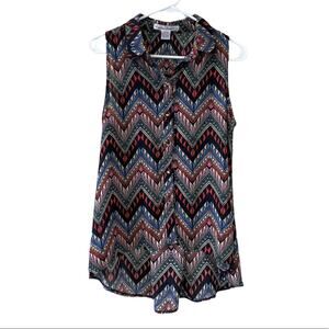 SANS SOUCI Sleeveless Button Down Geometric Print Blouse Size Medium Multicolor